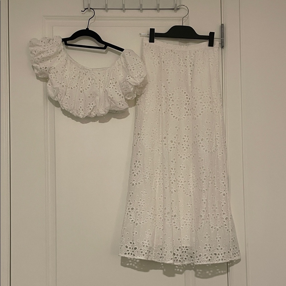 Meshki White Eyelet Skirt Set